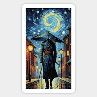 Starry Night Warrior: Van Gogh's Samurai Saga Magnet